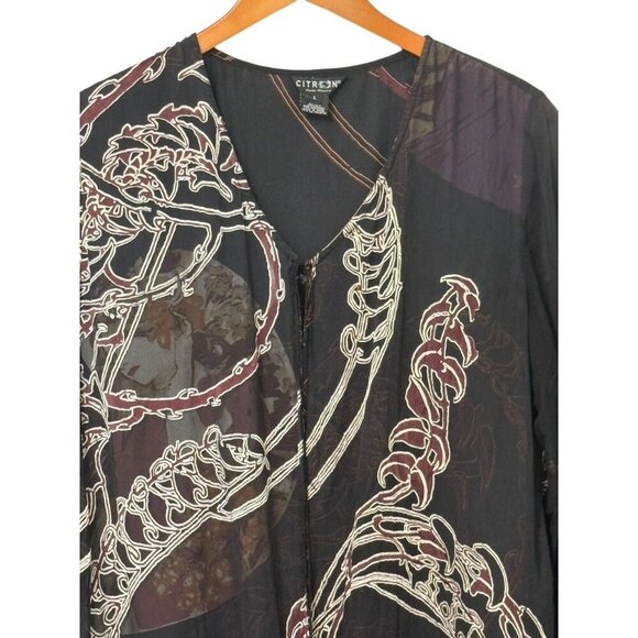 Citron Santa Monica Silk Blend Layered Kimono Topper Long Asian Artsy Art Size L - Picture 2 of 16